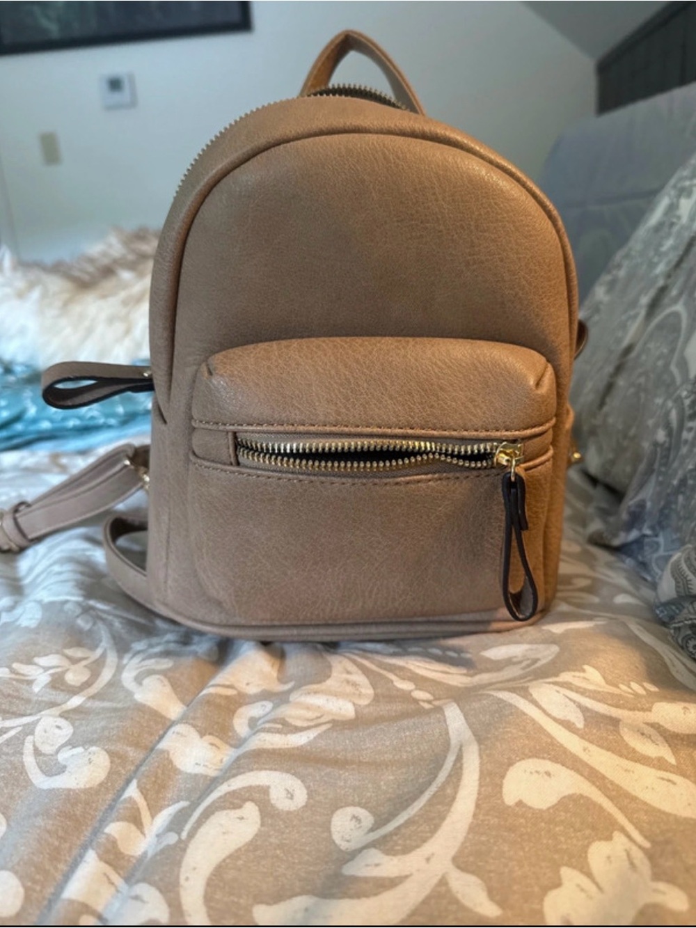 Minimalist Taupe Mini Backpack - Women's Casual Bag